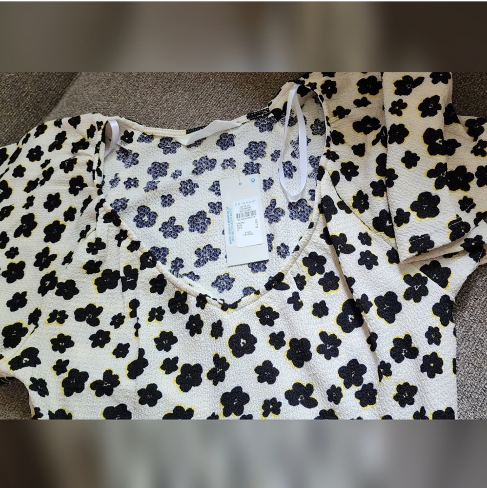 NWT Primark Care Black and White Floral Mini Dress Women's‎ Size 6 - Picture 3 of 5